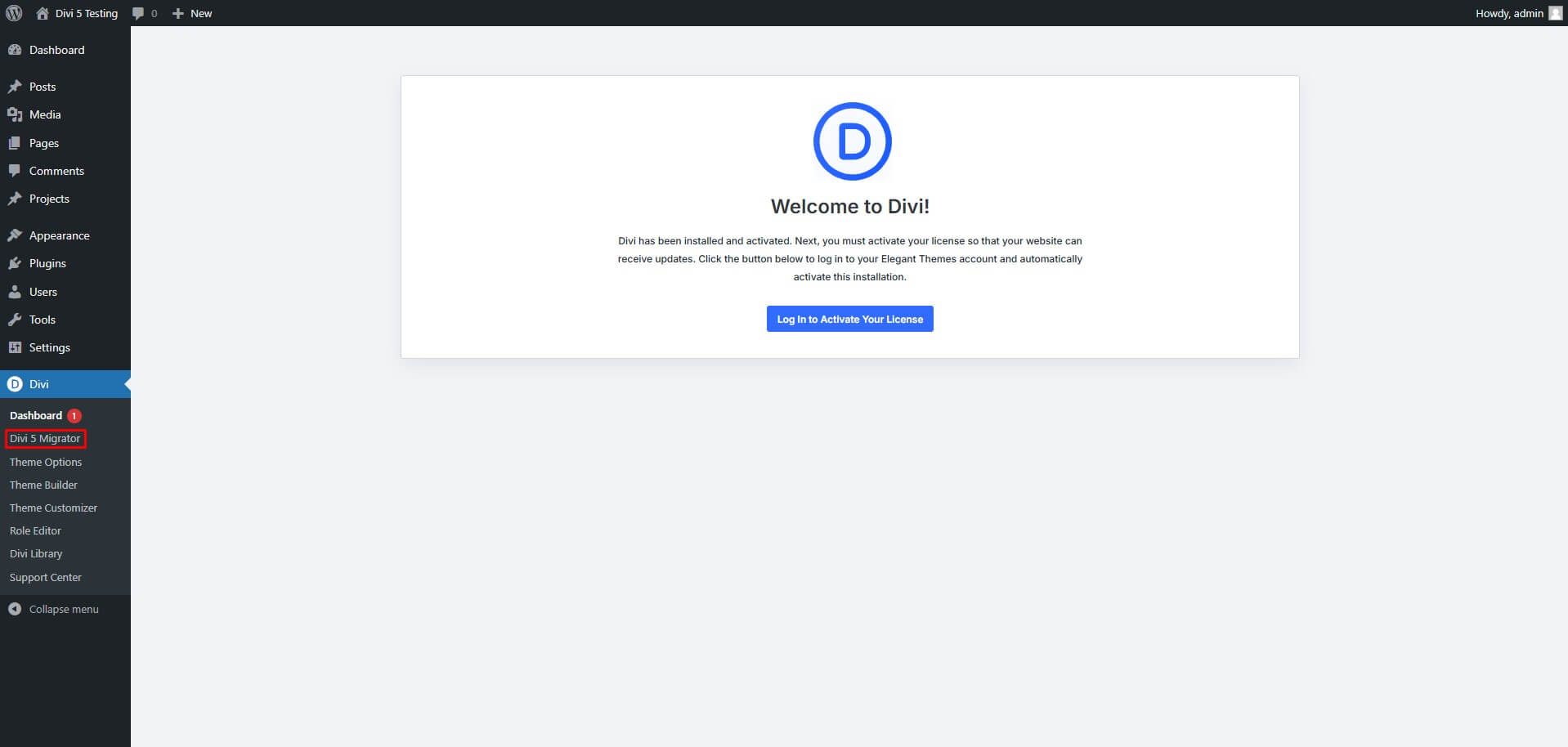 Divi 5 Migrator Theme Activation