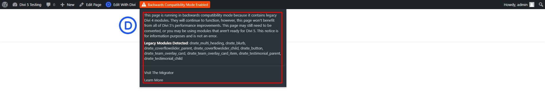 restore-Divi-4 from Divi 5 Notification for Unsupported Divi 4 Module