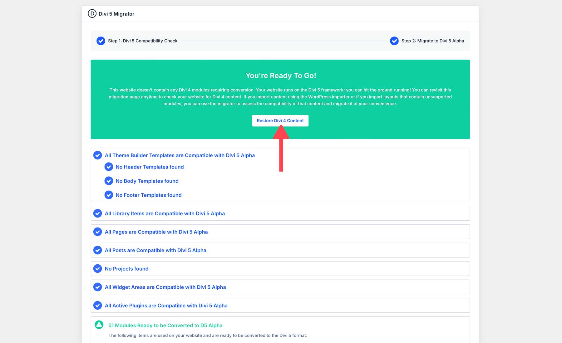 restore-Divi-4 from Divi 5 Divi 5 Migration Process